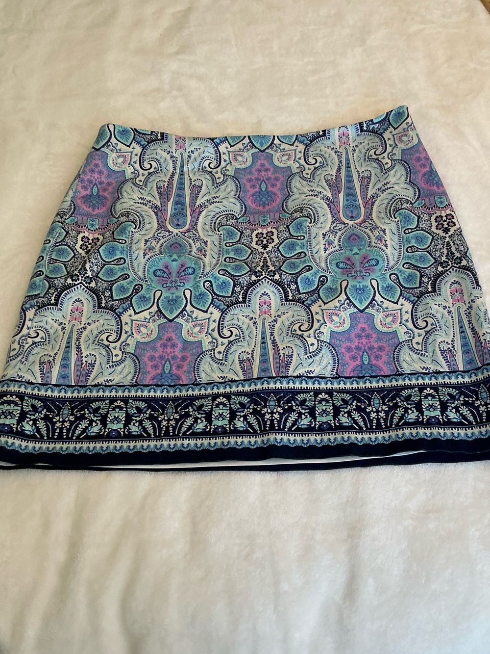Talbots Summer Church Office A-Line Skirt Sz 12 Paisley Cotton-Blue/Lavender - Picture 3 of 12